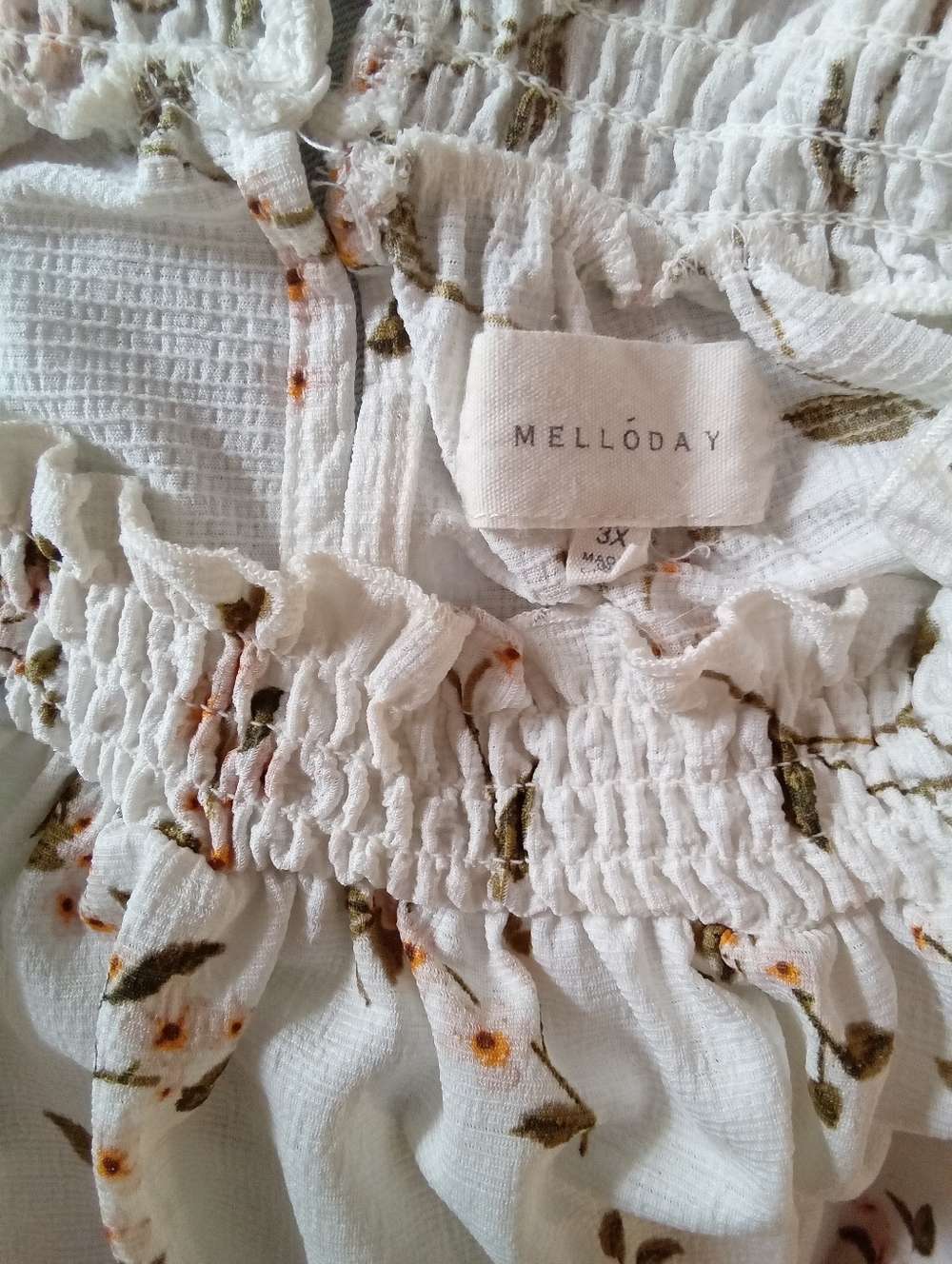 MELLODAY White Floral Smocked Neck‎ Flutter Sleeve Blouse 3X - Picture 3 of 3